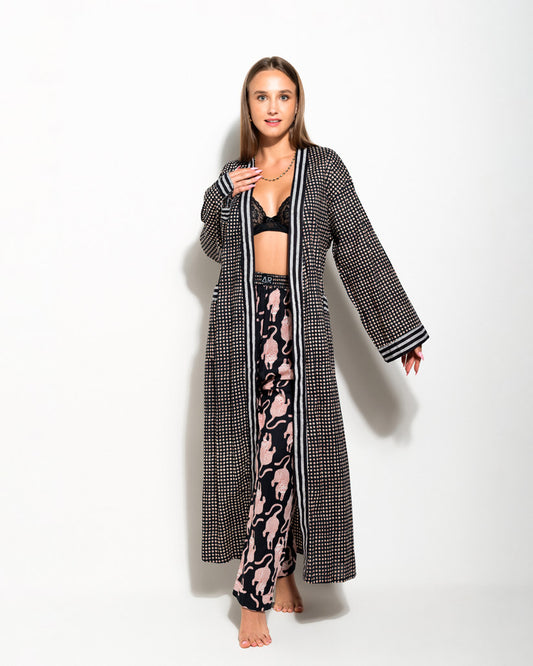 BOHO LONG KIMONO MATCHING SET WITH PYJAMA PANTS