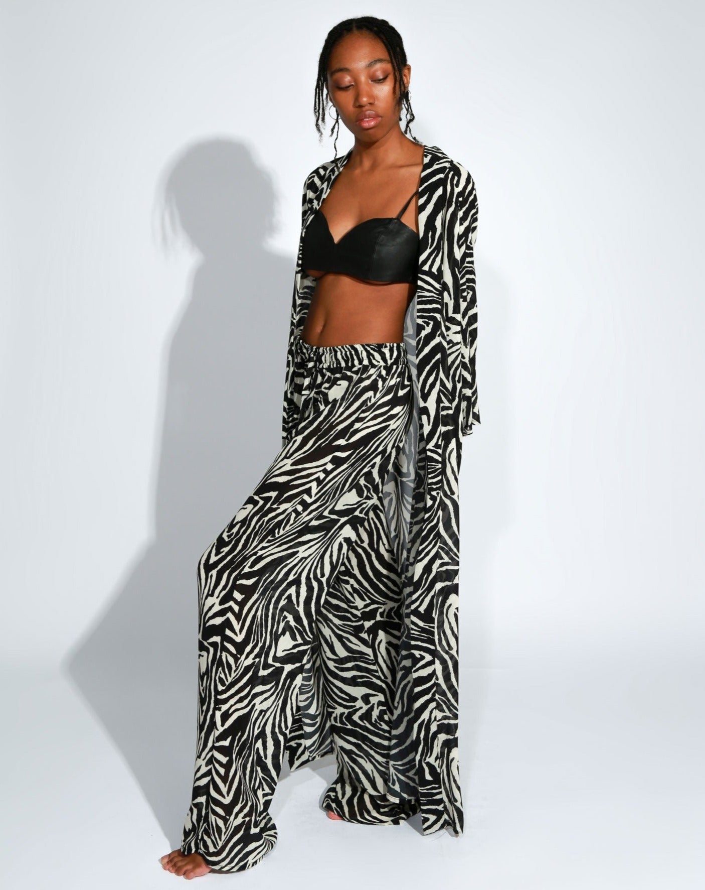 ZEBRA PRINT LONG KIMONO AND PANTS SET – AKA ROUGE