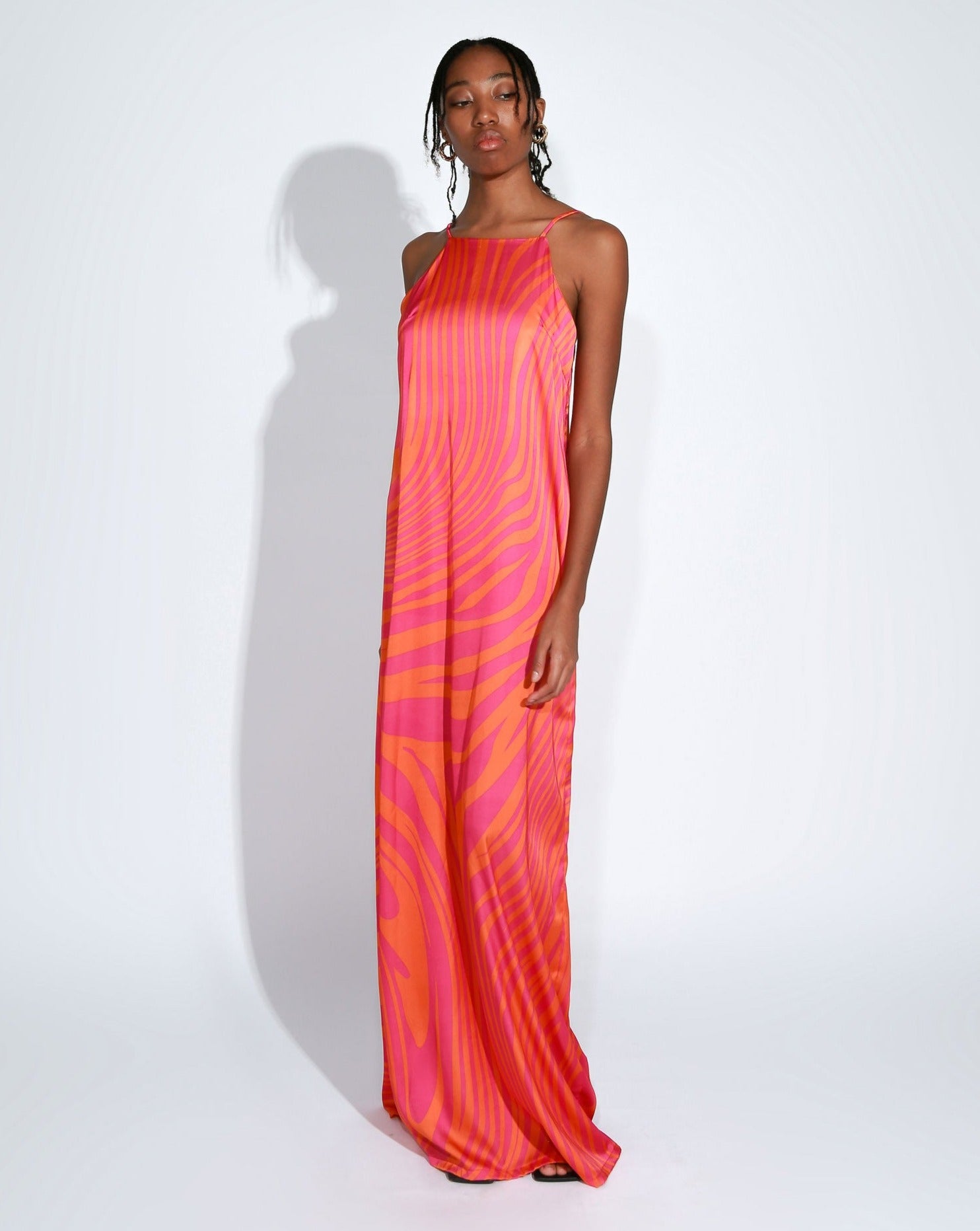 orange halter neck maxi dress Murci exclusive knit halterneck open back maxi dress in orange