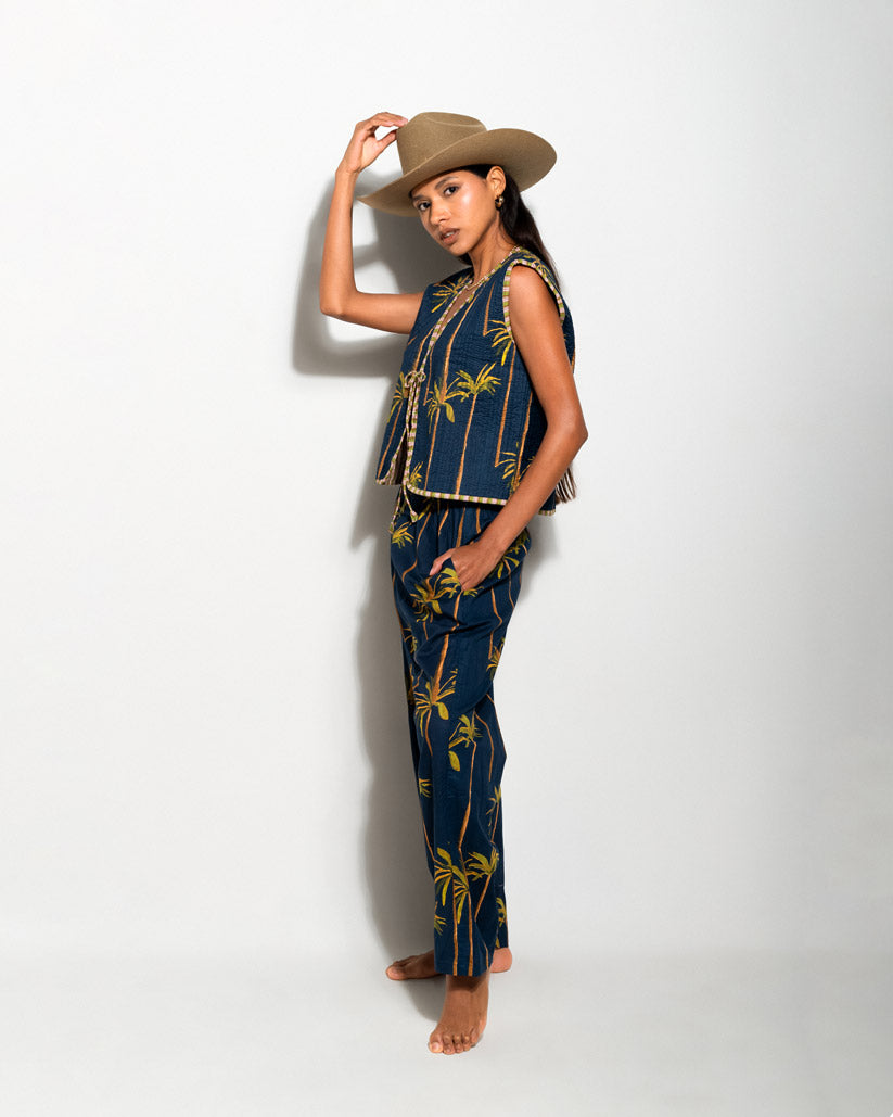 MATCHING SET WITH VEST AND NAVY PALM PRINT PYJAMA PANTS
