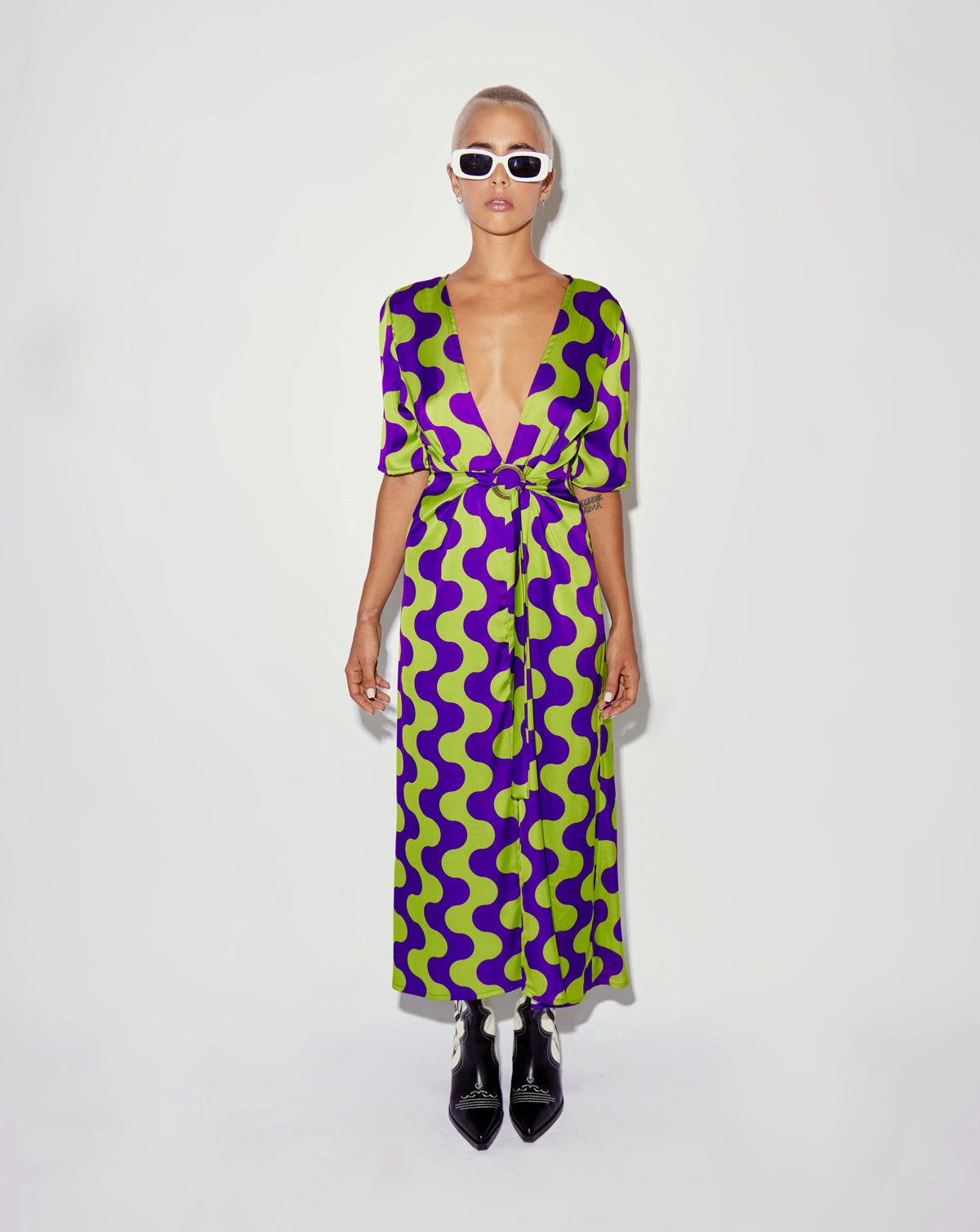 V Neck Green and Purple Dress V Neck Green and Purple Dress