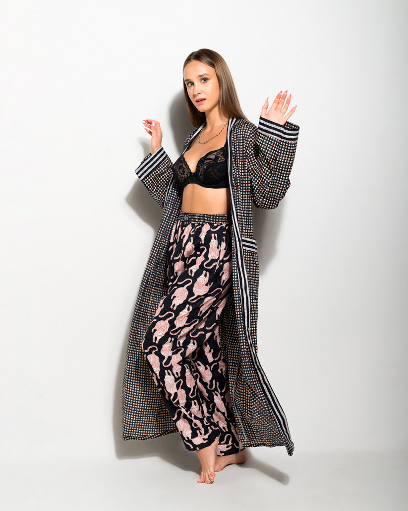 BOHO LONG KIMONO MATCHING SET WITH PYJAMA PANTS