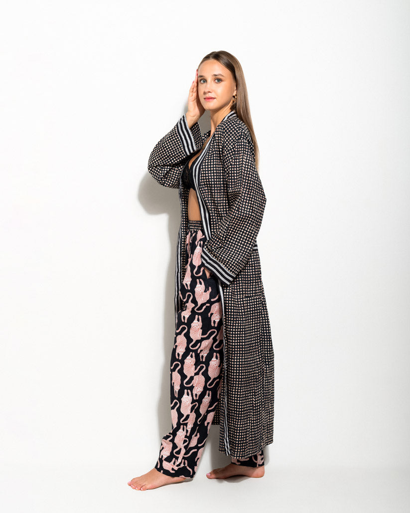 BOHO LONG KIMONO MATCHING SET WITH PYJAMA PANTS