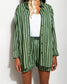 GREEN STRIPED PRINT MATCHING SET OUTFIT WITH SHIRT AND SHORTS