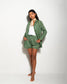 GREEN STRIPED PRINT MATCHING SET OUTFIT WITH SHIRT AND SHORTS
