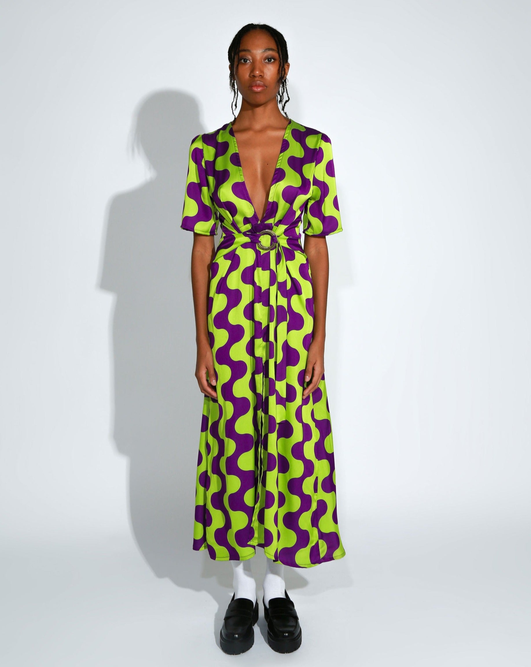 V Neck Green and Purple Dress V Neck Green and Purple Dress