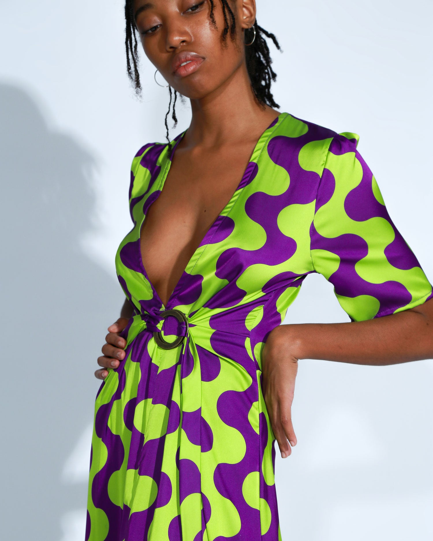 V Neck Green and Purple Dress V Neck Green and Purple Dress