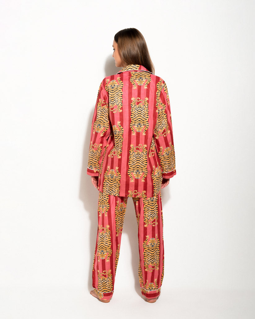 MATCHING SET WITH STRIPED PRINT AND PINK TIBETAN TIGERS