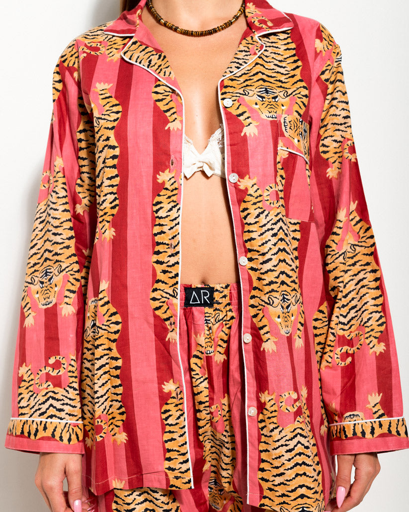 MATCHING SET WITH STRIPED PRINT AND PINK TIBETAN TIGERS