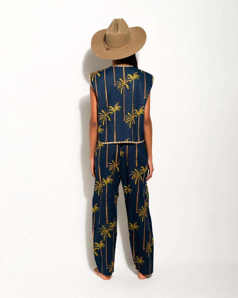MATCHING SET WITH VEST AND NAVY PALM PRINT PYJAMA PANTS